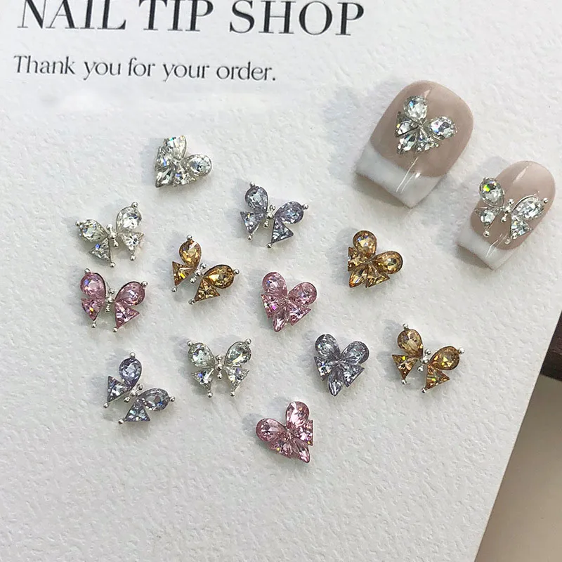 3D Herz-Schmetterling Nagelcharms, glitzernde Flachstrass-Nagelkunst-Dekorationen, Kristall-Mix-Form-Diamanten für Nageldesign