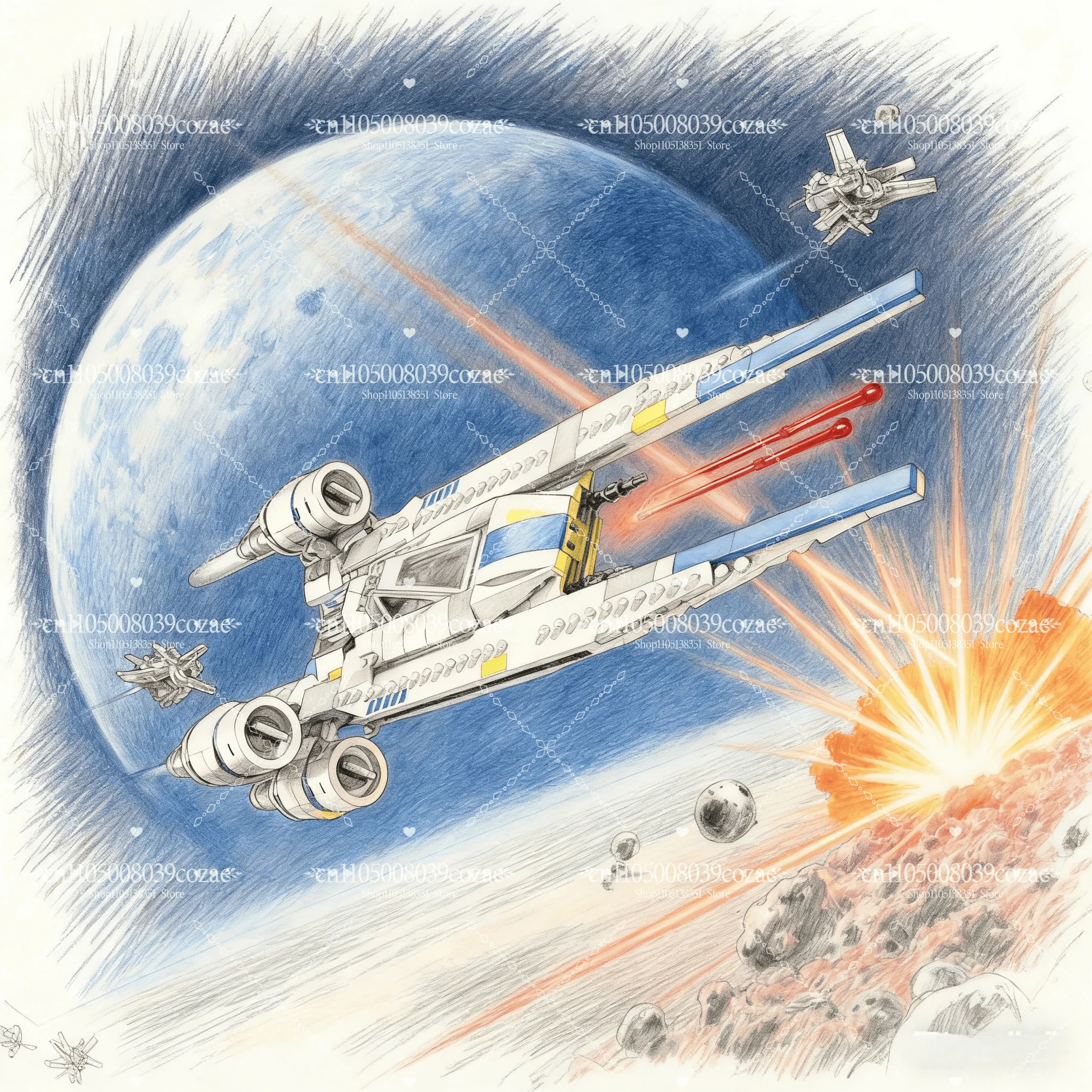 

for Aged 8+ 594 Pieces MOC U-Wing Starfighter Buildable Model Kit DIY Model Assembly Toys