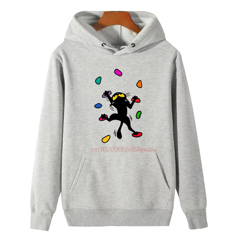 Bouldering Cat Climbing Funny Graphic Hooded Sweatshirts Winter Essentials Hoodie Thick Sweater Hoodie Men's Sweat-Shirt