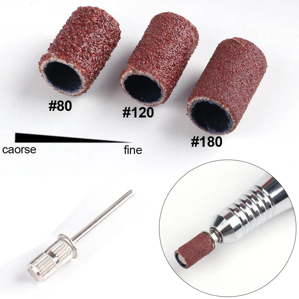 210pcs /Box Sanding Cap Bands For Electric Manicure Machine 80/120/180 Grit Nail Drill Grinding Bit Files Pedicure Tool Set