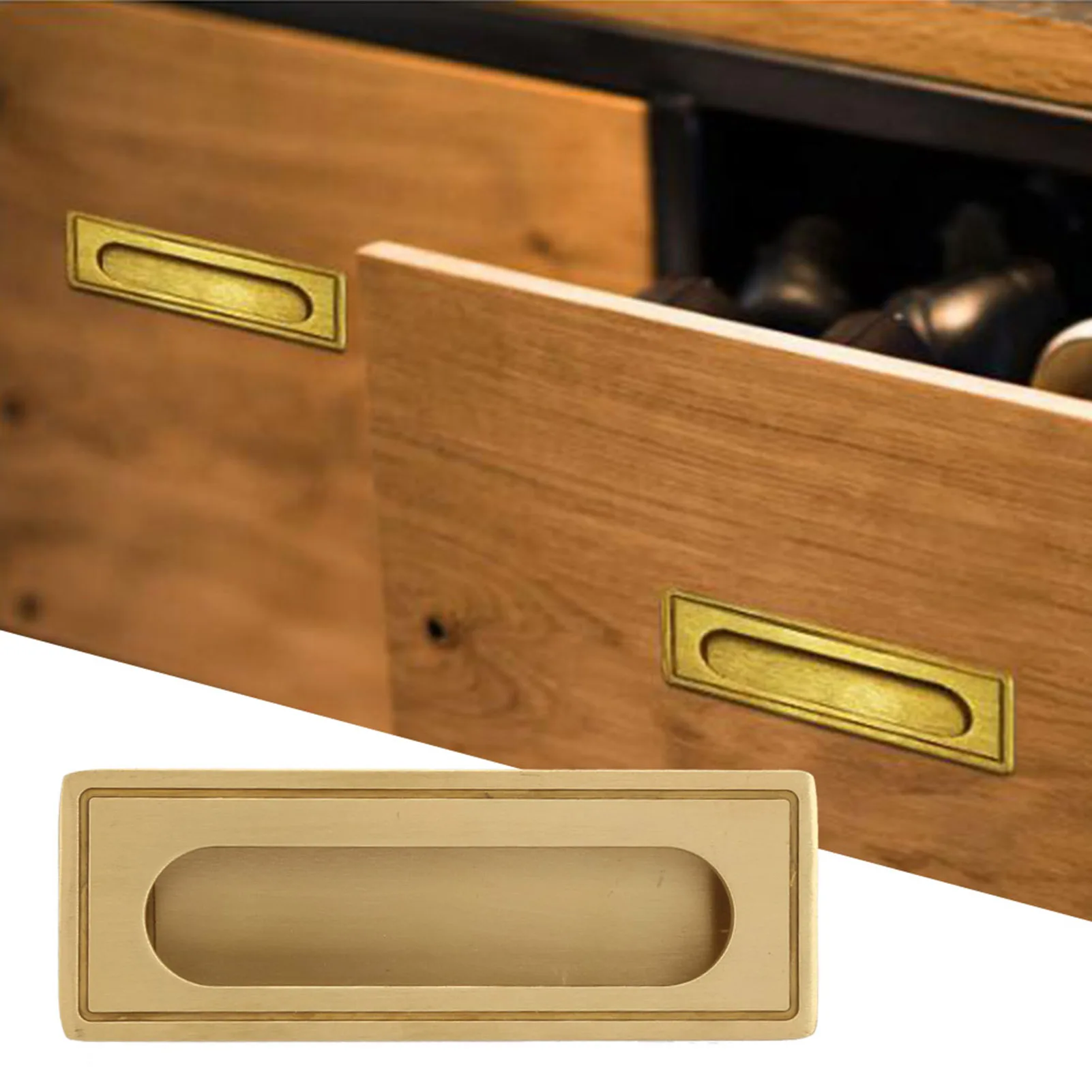 Brass Recessed Furniture Handle Kitchen Cupboard Cabinet Wardrobe Drawer Pulls Sliding Door Handle