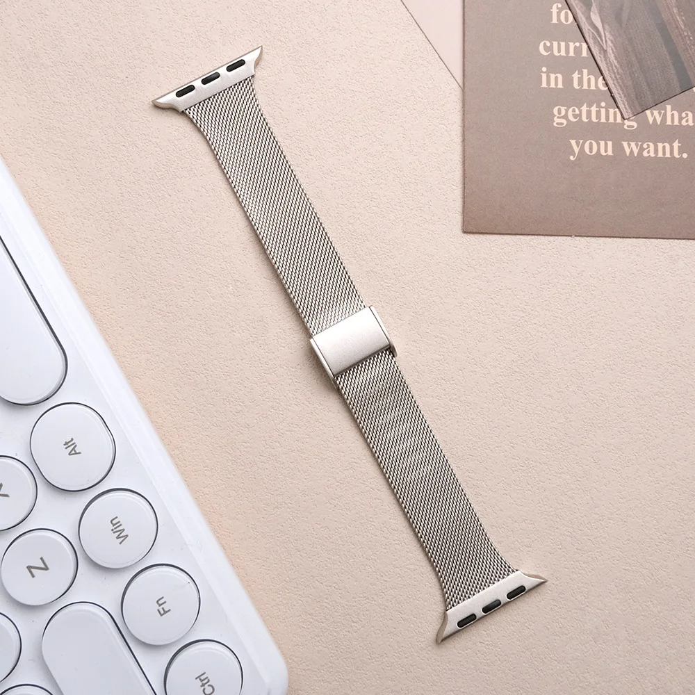 Women Men Slim Metal Link Strap For Apple Watch 9 8 Ultra1 2 49mm 41mm 45mm 38 40mm 42mm 44mm Milanese Loop Stainless Steel Band