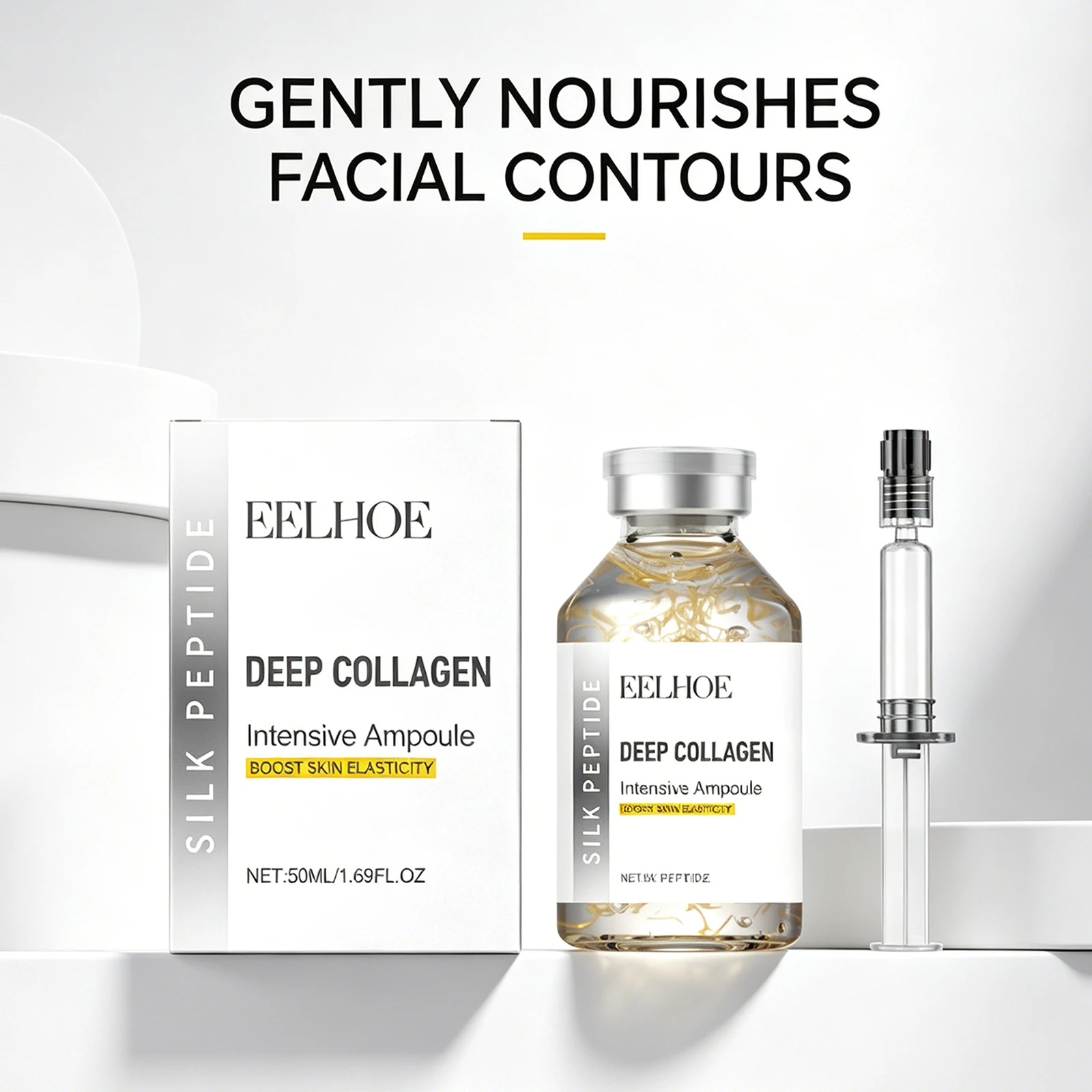 Suero de Colágeno con Péptidos de Seda, Ampolla Reafirmante Intensiva, Reafirma la Piel, Reduce las Líneas Finas, Esencia Facial Reafirmante y Suavizante, Elasticidad