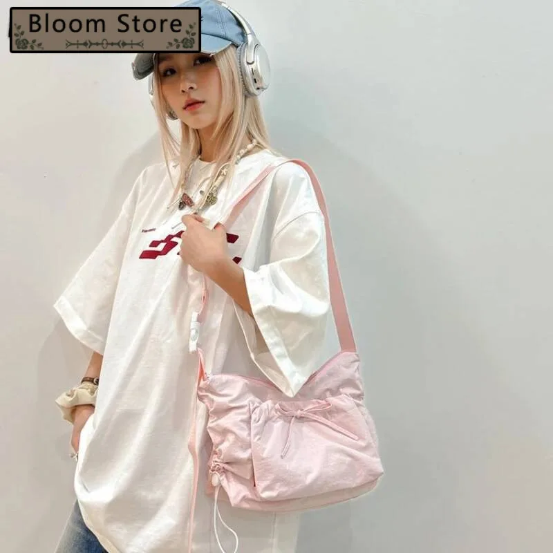 

Women 2025 New Pleated Drawstring Solid Crossbody Bag All Match Casual Vintage Handbags Sweet Y2k Aesthetic Chic Shoulder Bags