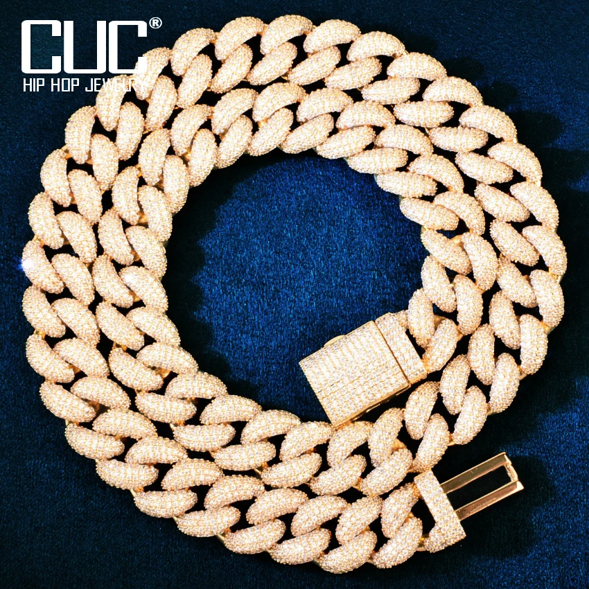 CUC 14mm Iced Out Zircon Miami Cuban Necklace Men's Chain Solid Gold Color Charm HipHop Link Choker Fashion Rock Jewelry