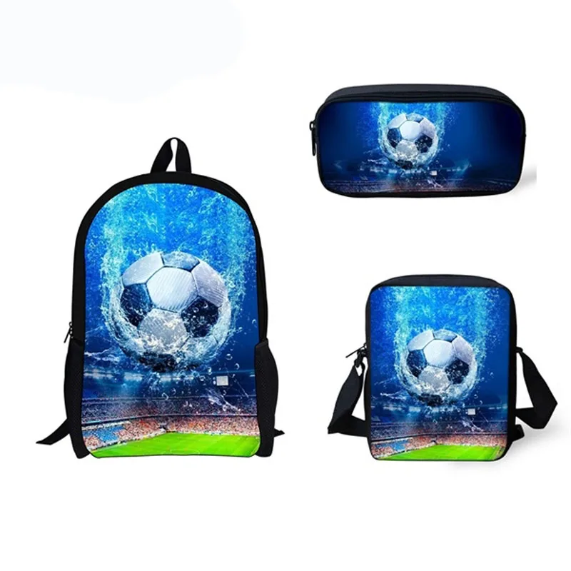 3D Futebol Futebol Prints Mochilas escolares, Mochila Estudantil Infantil para Meninos e Meninas Adolescentes, Sacos de Livros Infantis, Mochilas Casuais, 3 Pcs por Conjunto