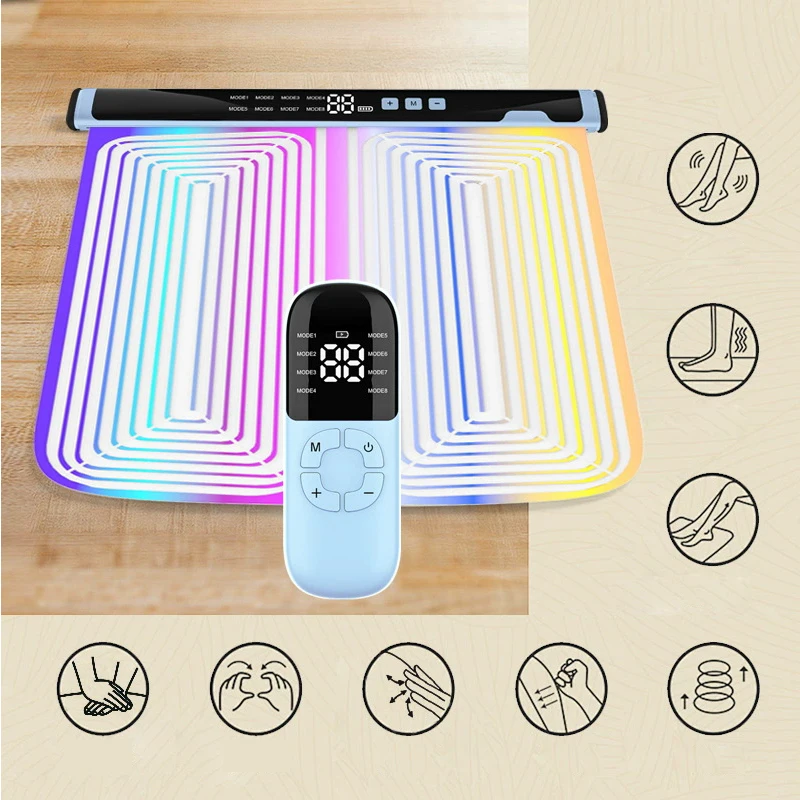 Colorful EMS Foot Massager Pad - Pulse Reflexology Mat with Acupressure Points for Feet, Leg Slimming & Relaxation Therapy