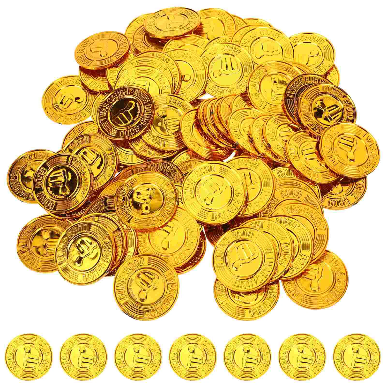 100pcs Pretend Play Coins Plastic Coins School Teacher Reward Supplies kid reward coins treasure chest toys for classroom