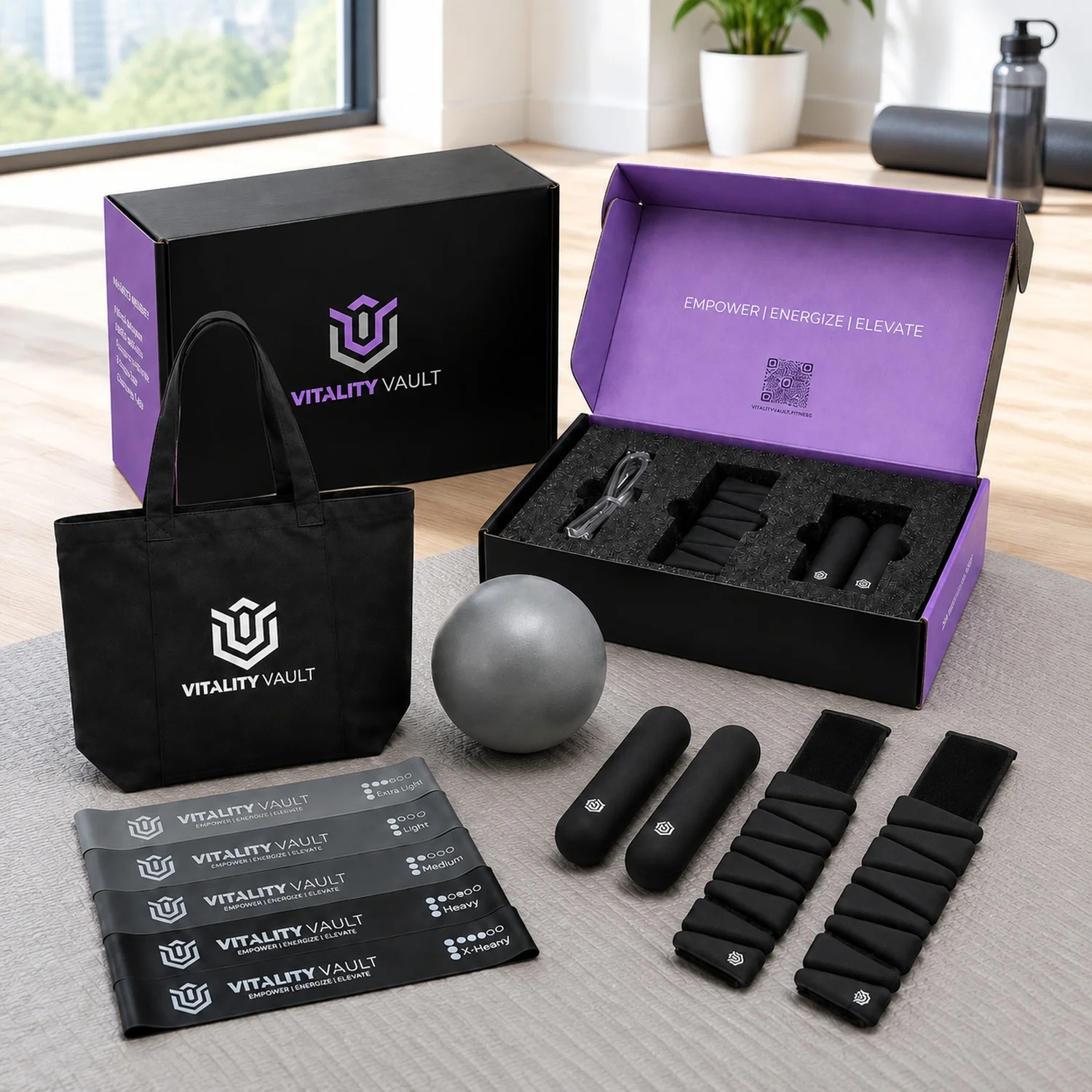 Pilates Pro Power Pack - Equipment Set for Home Workout - All-in-One Fitness Kit with Ankle Weights, Dumbbells, Resistance