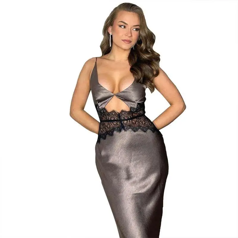 Sexy coupe basse Bal évider longue Dr taille haute robe sans bretelles pour les femmes Ele Lady Sle automne Faion