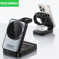 Rocoren Folding 3 in 1 Wireless Charging Stand Portable Magnetic Fast charging Station Dock For iPhone 15 14 13 Watch Headphones