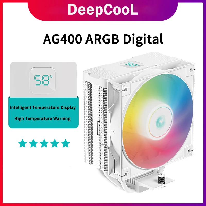 DeepCool AG400 디지털 ARGB CPU 쿨러, 4 히트 파이프, 120mm 선풍기 냉각 라디에이터 에어 쿨러, LGA1700, 1200, 115X, AM5, AM4 용