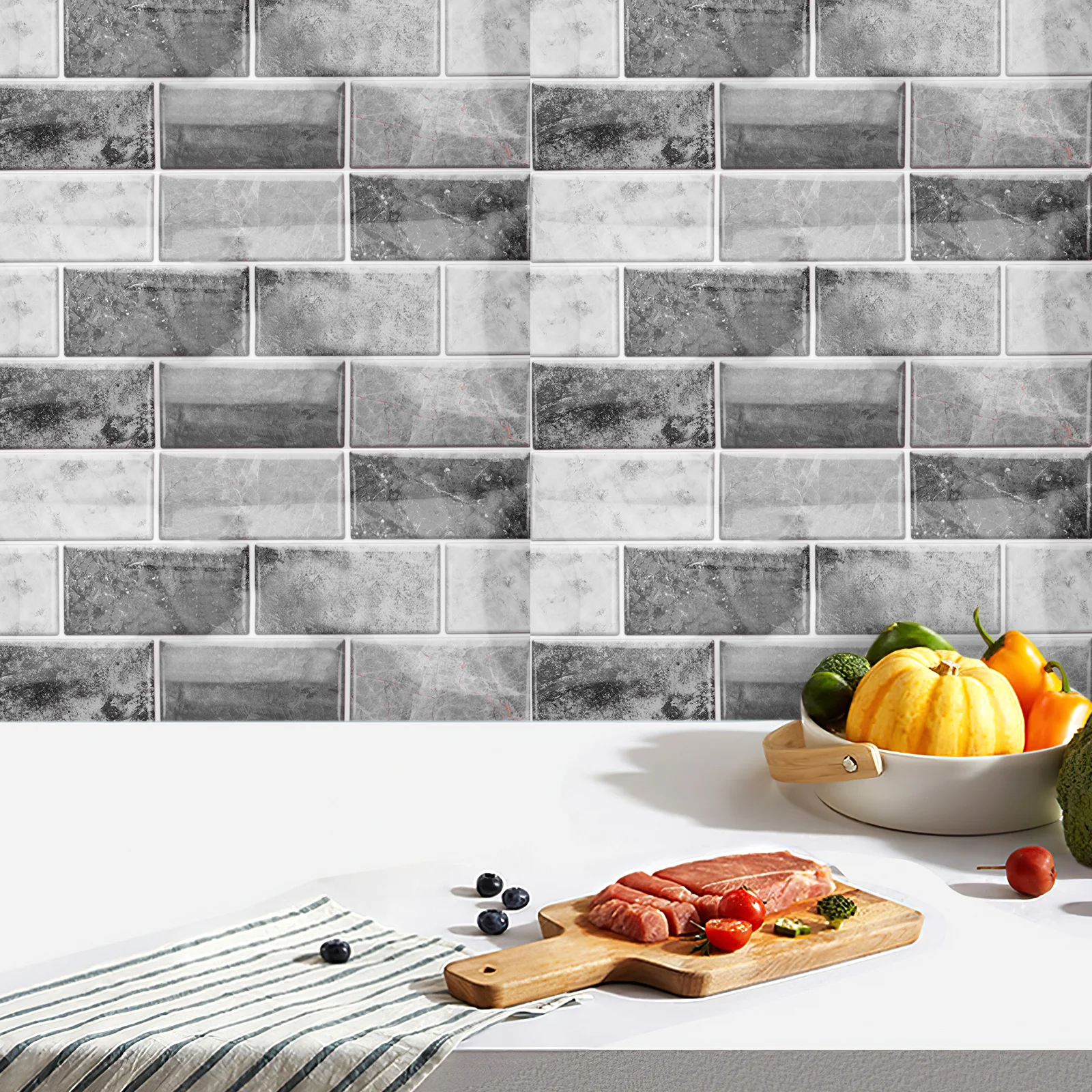 

6 Sheets Waterproof Oil Resistant Self Adhesive Tiles Vintage Decor Kitchen Bathroom Backsplash Stickers Easy Install