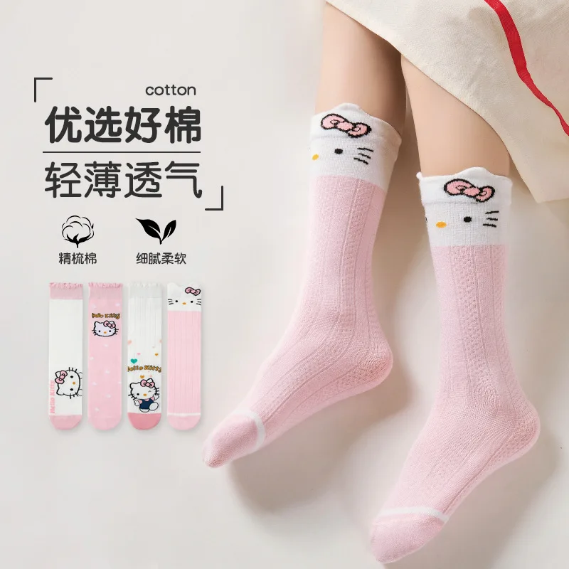 

Hello Kitty children's socks 2024 New spring and summer models girls mesh thin section a combed cotton breathable stockings