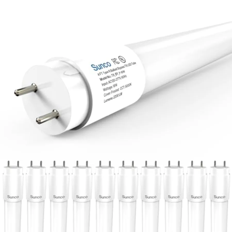 

Sunco 10 Pack T8 LED Bulbs 4 Feet Tube Light Bulbs Ballast Bypass 48 Inch Fluorescent Replacement 2200 LM 18W Single Ended Powe