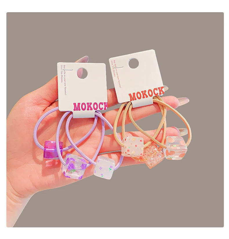 3 Teile/satz Kinder Nette Farben Acryl Cube Elastische Haar Bänder Baby Mädchen Schöne Scrunchies Gummibänder Kinder Haar Zubehör – Detail 5