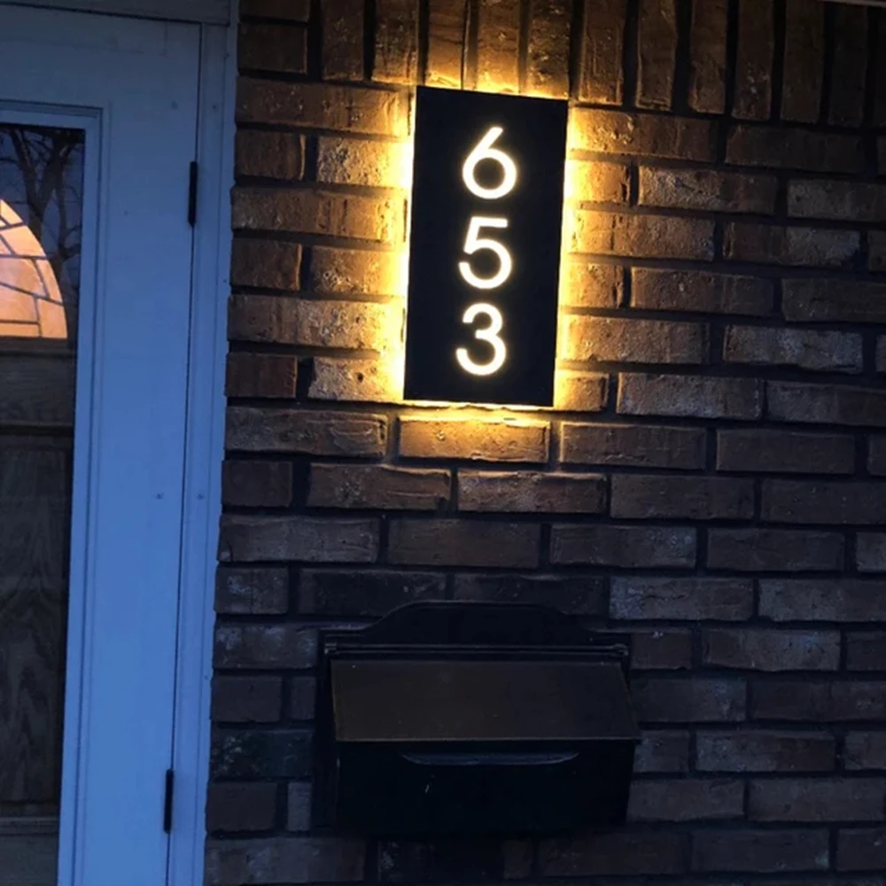 Imagem -02 - Sinal Numérico Acrílico Iluminado Moderno Personalizado da Casa Design 3d Flutuante Decoração de Porta Doméstica Exterior Horizontal Digital Iluminação Led