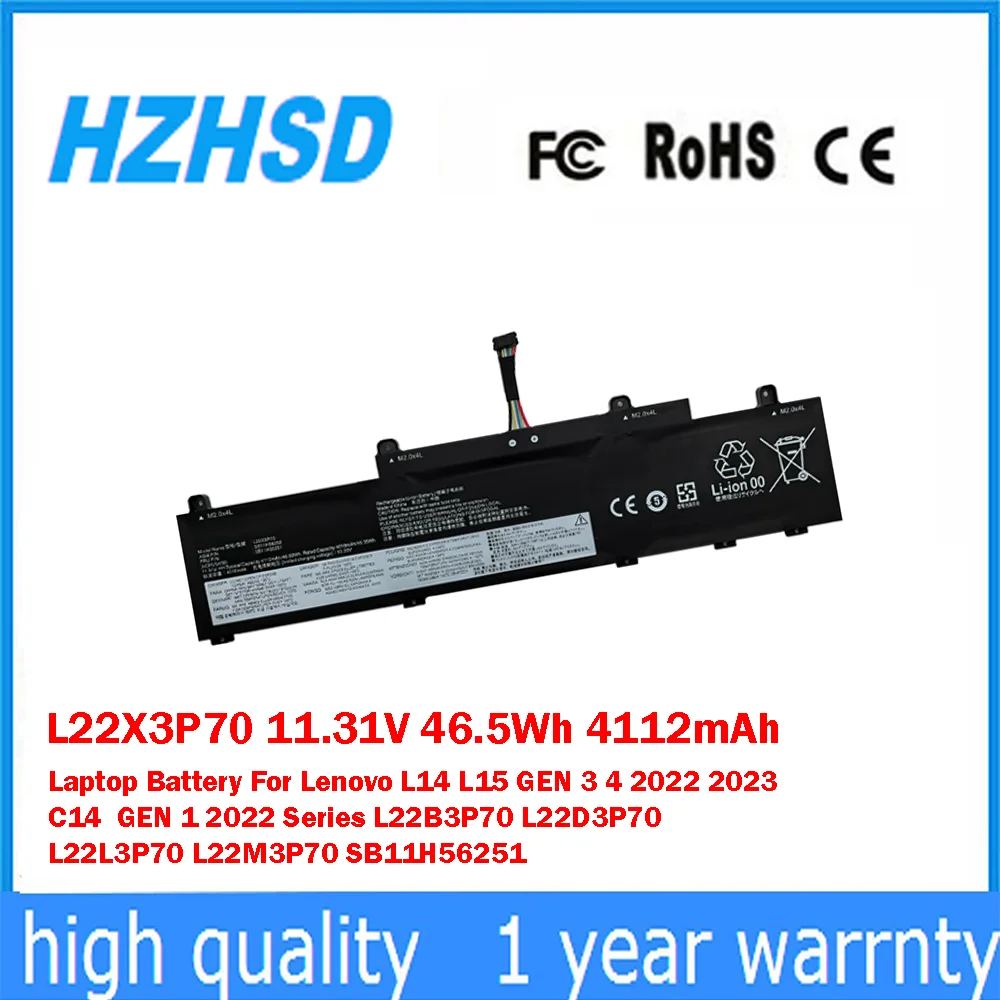 

L22X3P70 11.31V 46.5Wh 4112mAh Laptop Battery For Lenovo L14 L15 GEN 3 4 2022 2023 C14 GEN 1 2022 L22B3P70 L22D3P70 L22L3P70