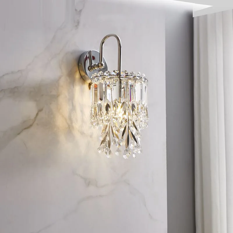 Light luxury crystal bedroom wall lamp bedside high sense living room decoration Zhongshan lamps aisle lamp