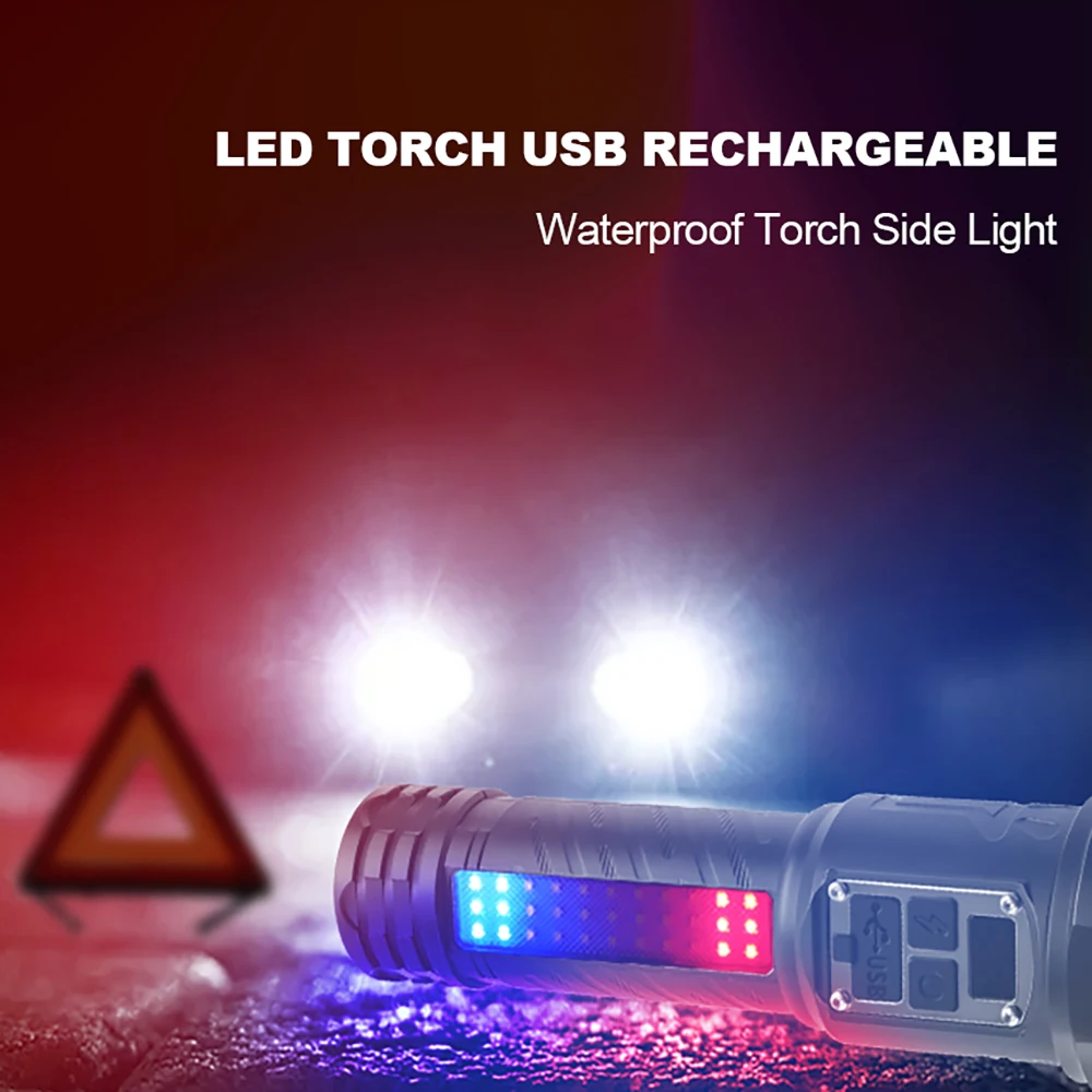 LED Torch USB Rechargeable 12000 Lumen Super Bright Torches Flashlight Handheld Waterproof Torch Side Light for Camping Outdoor