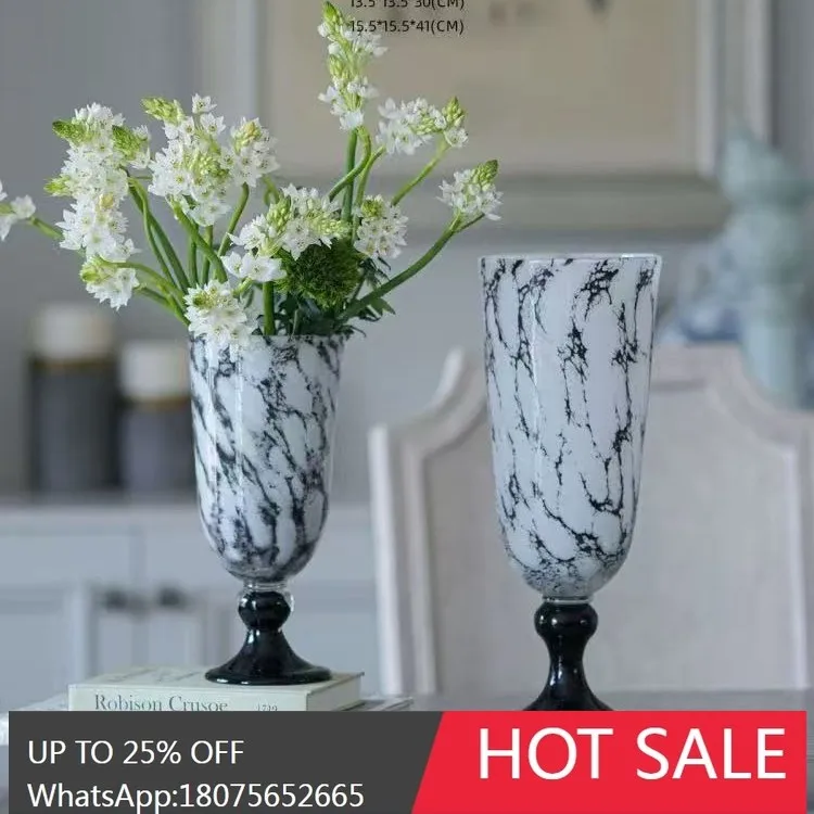 MJY European retro Black and White Glazed Vase Decoration Large Diameter Glass Vase