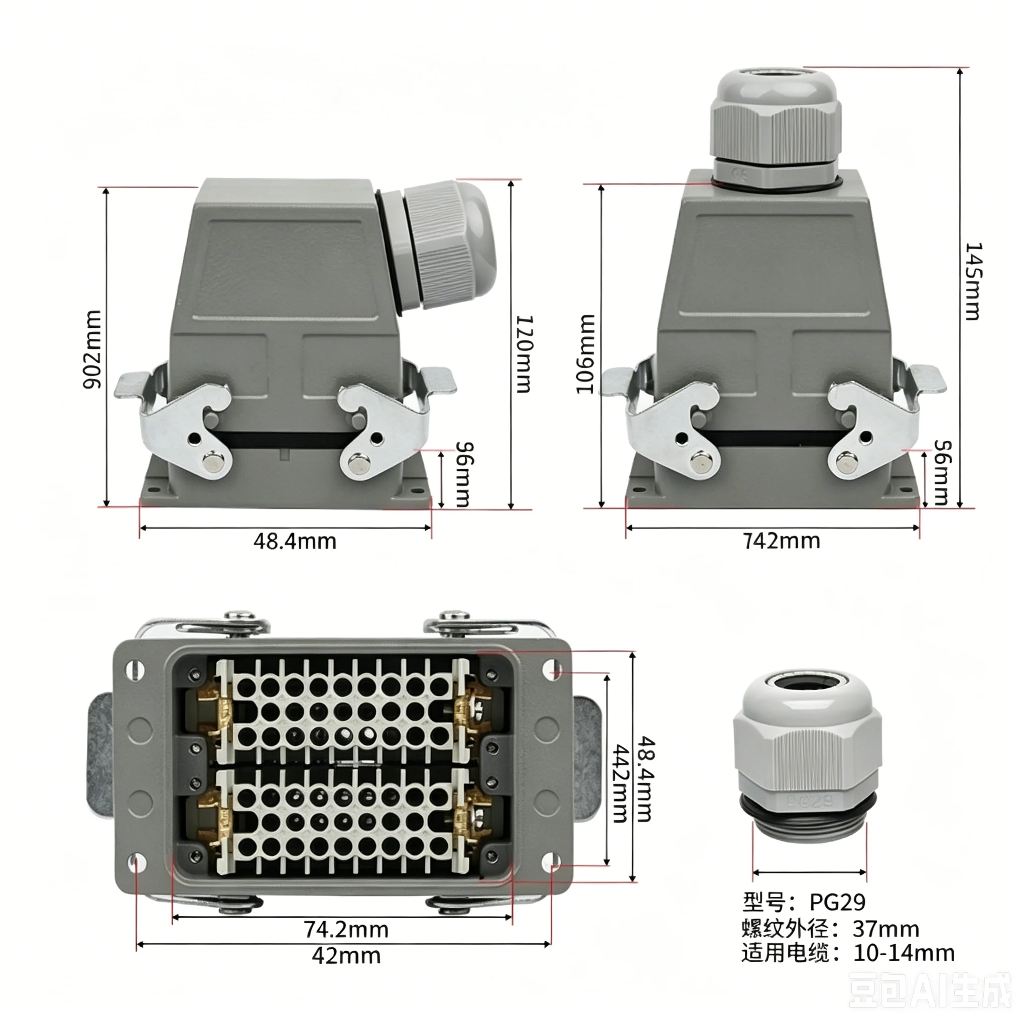 HD-025-M HD-025-F Heavy-Duty Connector 50 Pins HDC-HDD-050 Cold-Press Aviation Plug Industrial Waterproof Plug and Socket 10A