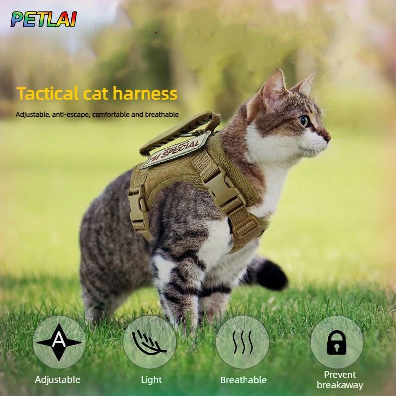 

Тактический комплект шлейки и поводка для кошек: регулируемая жилетка-шлейка для прогулок с защитой от побега, мягкой сетчатой подкладкой и резиновой ручкой