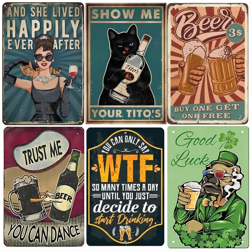 

Metal Signs Vintage Cat and Wine Design Funny Metal Signs for Living Room,Bedroom,Bar Wall Decor Art with Cute Style Home Poster
