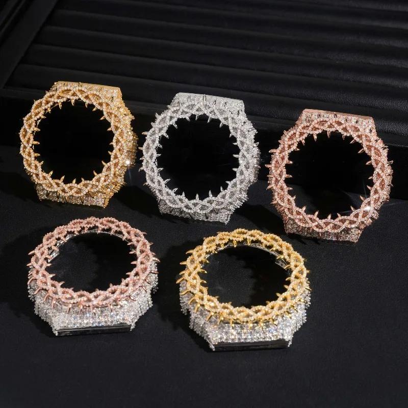 LYEE CYEE Gear-Edge Watch Case: Iced with Moissanite, Hip-Hop Style in Gold/Silver/Rose Gold. 5pc Set for G-Shock in Premium Cas