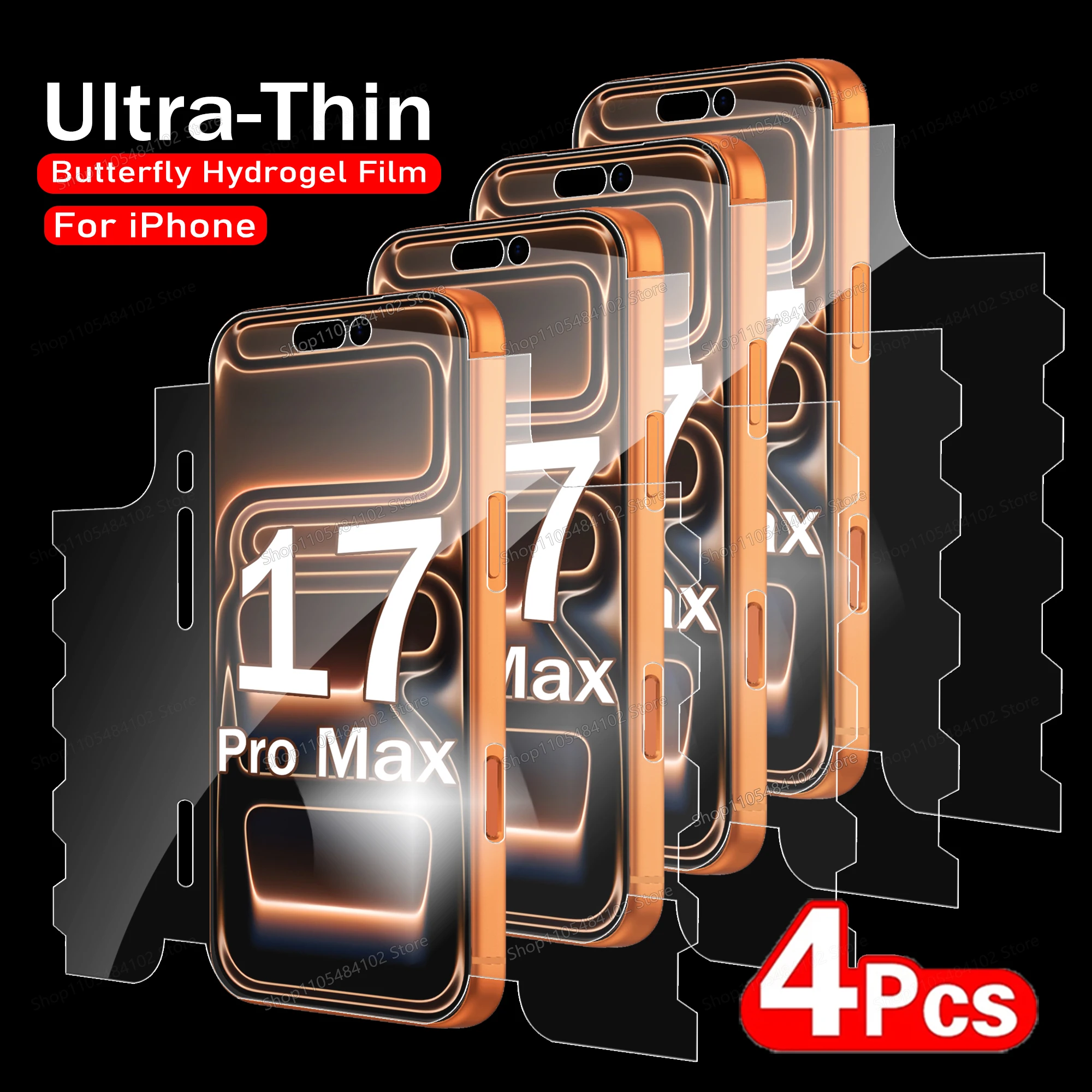 4PCS Slim Soft Butterfly Hydrogel Film For iPhone 17 16 15 14 13 12 11 Pro Max Mini Plus Air Phone Front Back Screen Protector