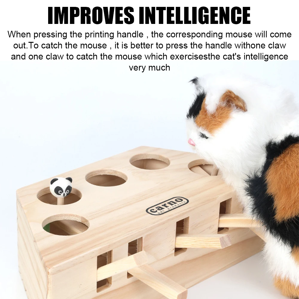 With 3/5-holed Mouse Holes Wooden Cat Hunt Toy Pet Hit Hamster Cat Catching Mouse Interactive Puzzle Toys Catch Bite