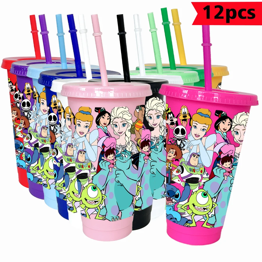 12 unids/pack Disney Princess Monster Power Company estampado 26oz vaso de plástico colorido fiesta de cumpleaños vasos jugo taza de café