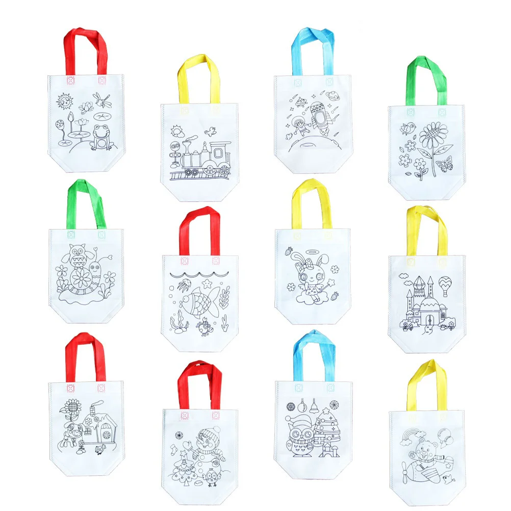 

12 Coloring Goodie Bag Reusable Painting Carnival Party Favor Bag Kids Graffiti for Birthday Tea Party Wedding and Party