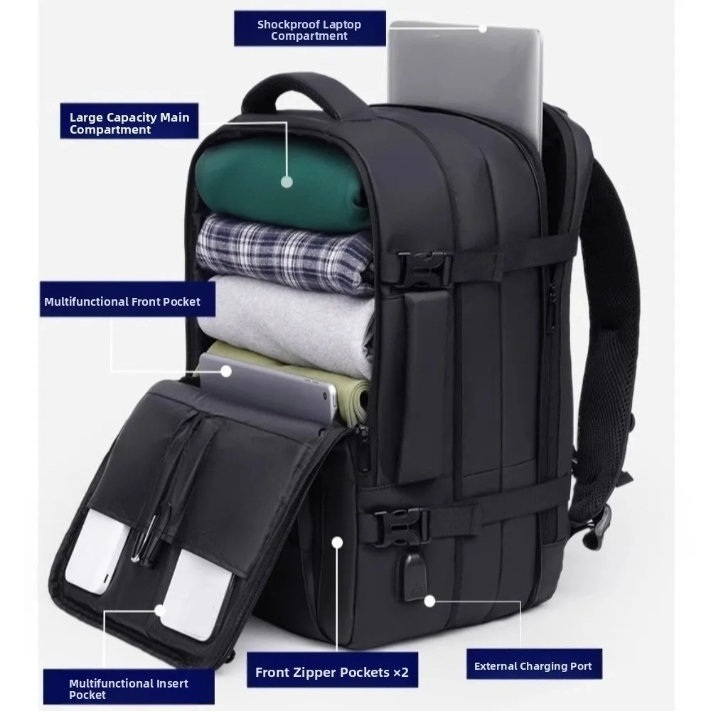 حقيبة ظهر للكمبيوتر المحمول للأعمال ذات سعة كبيرة مع منفذ USB مقاوم للماء للرجال حقيبة ظهر للسفر قابلة للتوسيع متعددة الجيوب حقيبة كمبيوتر
