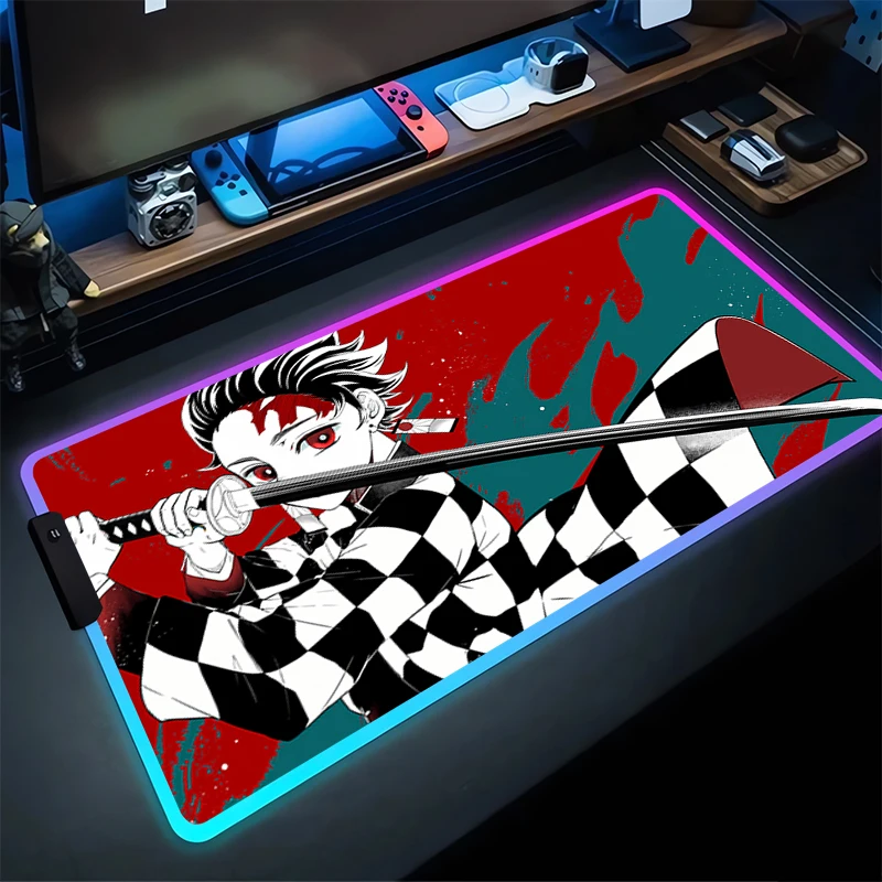 RGB Mouse Pad Non-Slip Rubber Edge locking mousepads Game play mats notebook computer D-Demon S-Slayers T-Tanjirou Home Decor