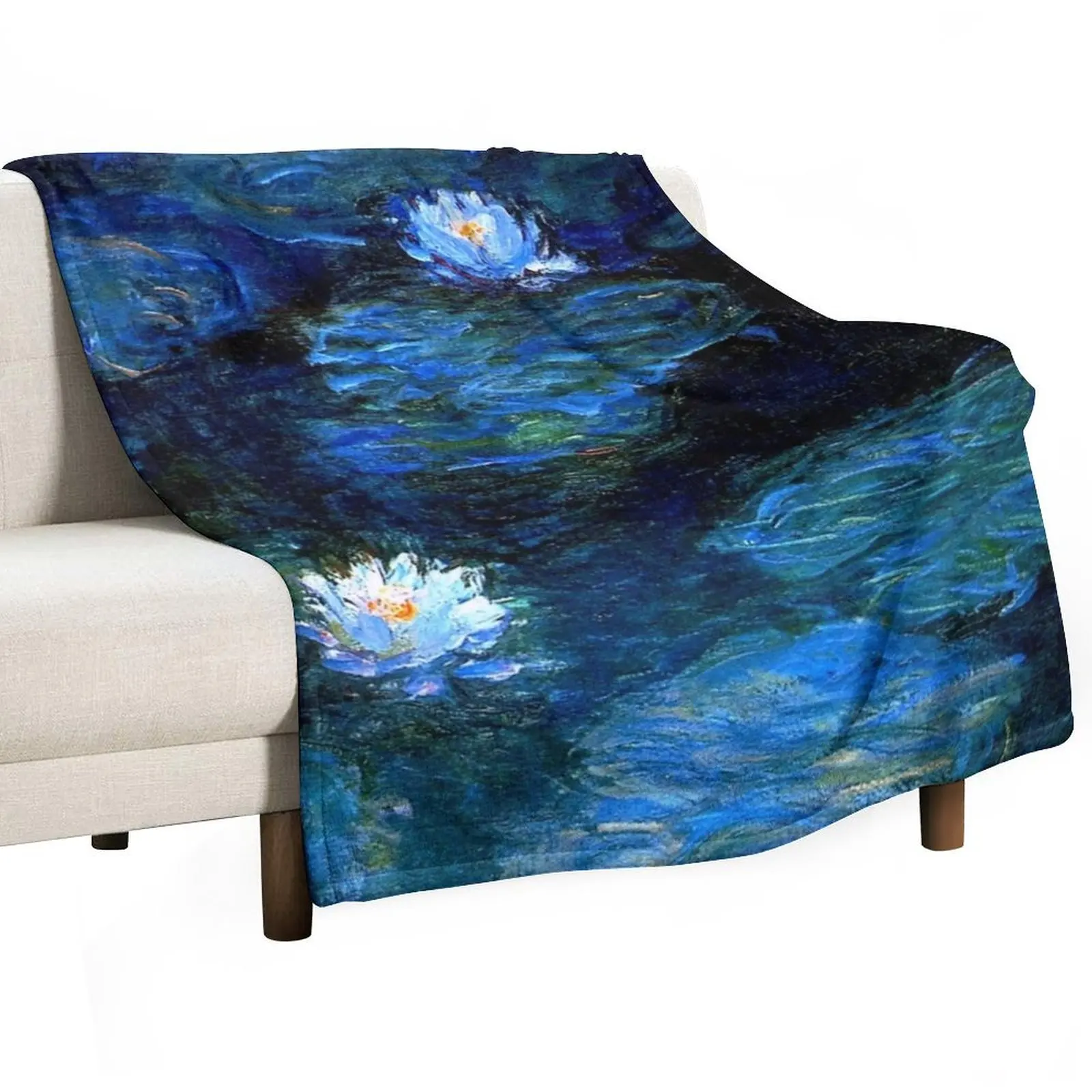 Water Lilies Monet deep blue Throw Blanket Bed Fashionable Extra Large Throw Flannels Single Multi-Purpose Cute Plaid Blankets