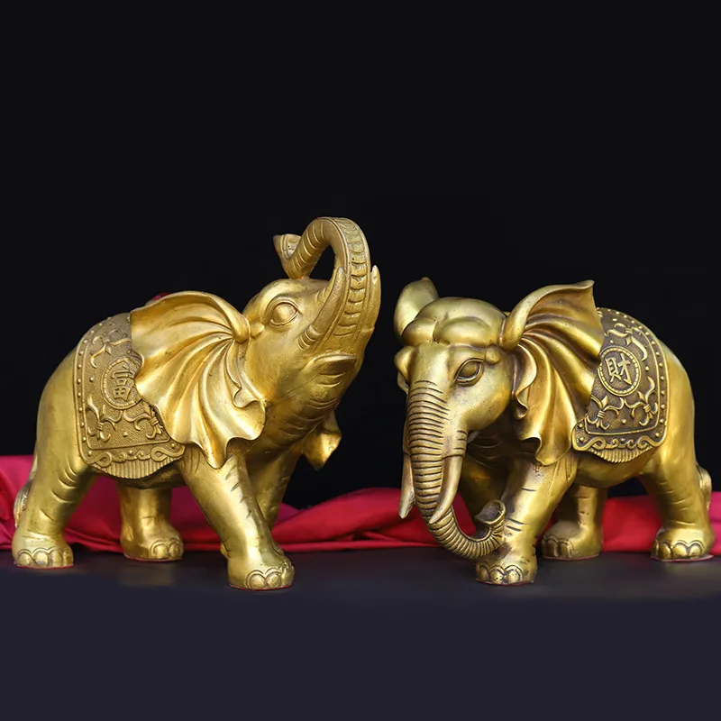 Guyunzhai Brass Object With Red Diamond Elephant Home Office Crafts Ornaments