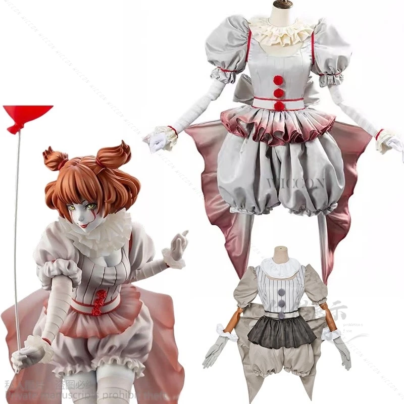 

2025 New Anime Cos Clown Penny Halloween Girls Wise Horror Lolita Dress Up Women Fantasy Dress Carnival Party Full Set Cartoon