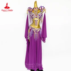 Belly Dance Performance Costumes Set Stones Bra+belt+skirt+arms+necklace 5pcs Oriental Dance Clothing Belly Dancing Outfit Wear