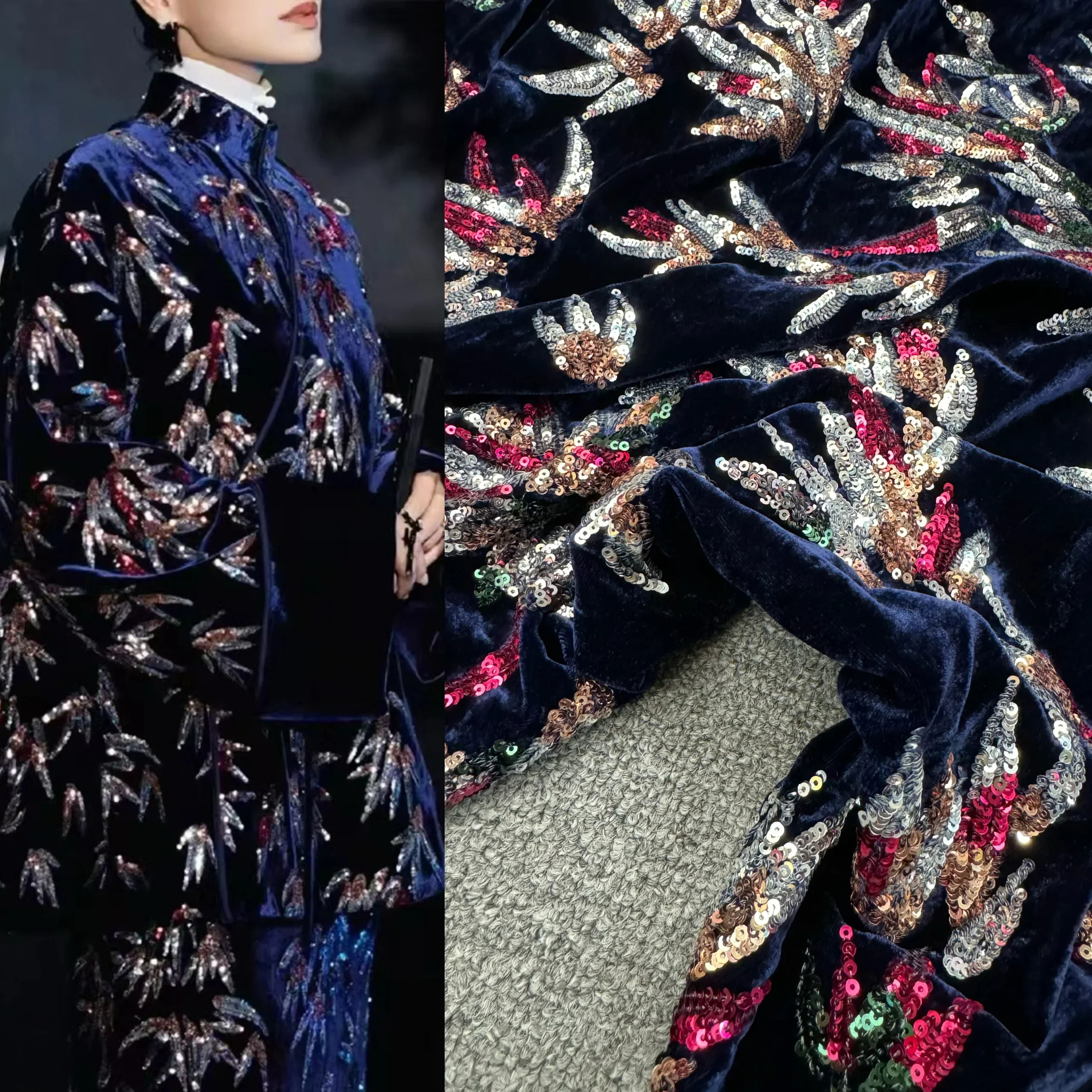 

Высокое качество жемчужная вышивка шелковая бархатная ткань DIY платье ручной работы жилет Cheongsam для осенних и зимних тканей для шитья