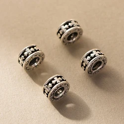 1pc 925 Sterling Silver Antiquated Techniques Pattern Wheel Beads 6mm Handmade Jewelry Flat Spacers DIY Bracelets Pendants Craft