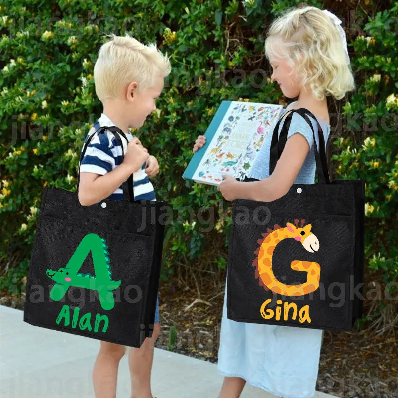 Personalized Kids Library Tote Homeschool Gift Idea Oxford School Bags Children Birthday Gift Custom Name Cute Reading Books Bag