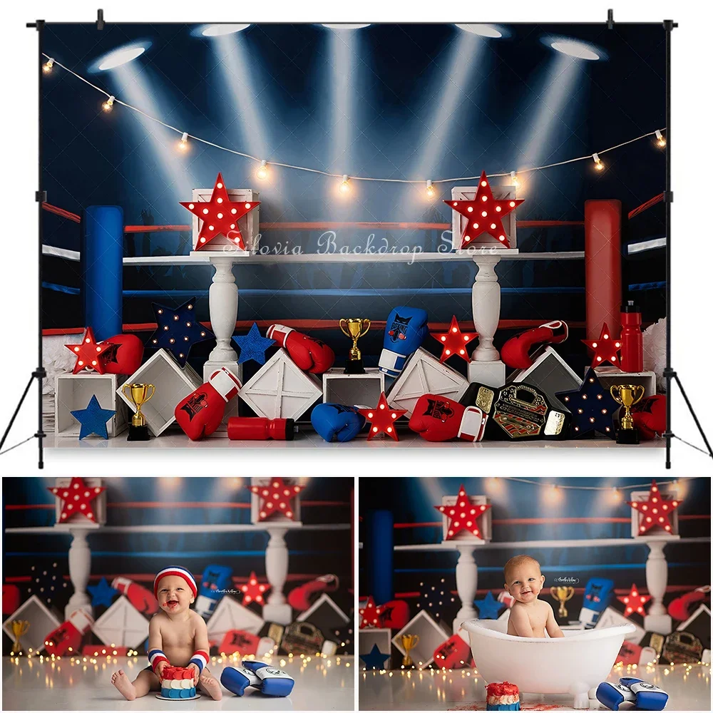 Fondo de fotografía con gancho Jab, telón de fondo de fotografía de Arena de boxeo, pastel de cumpleaños para bebé, accesorios de estudio fotográfico para sesión fotográfica