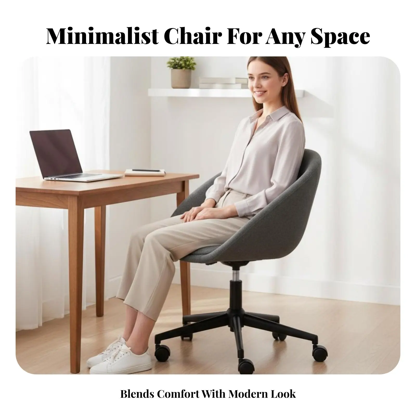 Upholstered Computer Seat Adjustable Height Upholstered Rolling Seat Soft Upholstery with Armrests for Students, Study Room