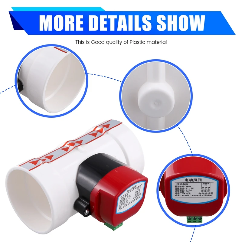 ABKD Plastic Motorized Damper PVC Check Valve Air Duct Volume Controller For Ventilation Pipe 220VAC