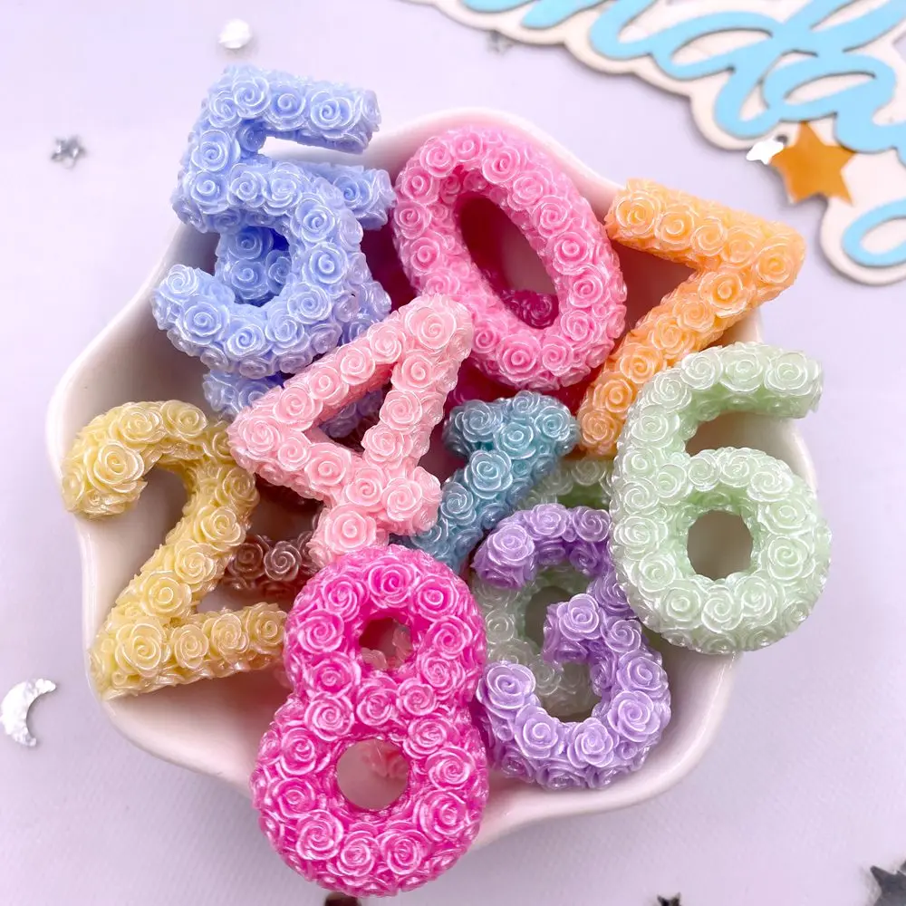 Colorful Resin Cartoon Rose Numbers 0-9 Figurines Flat back Stones DIY Holiday Party Wedding Decor Scrapbooks Accessories Crafts