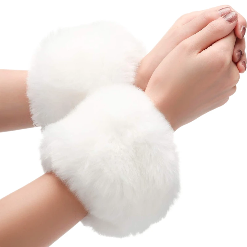 Muñequeras cortas de felpa cálidas para invierno, pulseras para mujer, mangas de mano esponjosas, accesorios de ropa de Navidad