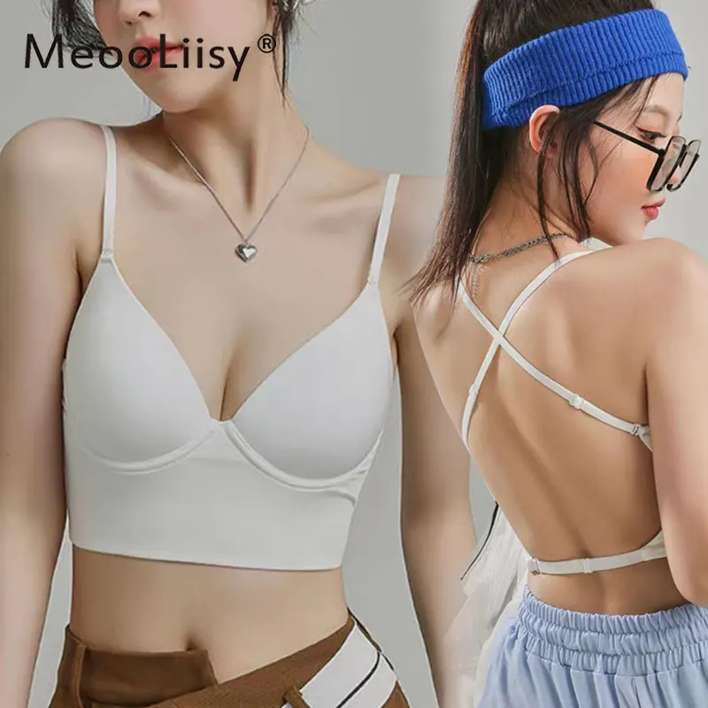 

MeooLiisy U-shaped Beautiful Back Women's Bra Soft Steel Ring Sexy Ladies Underwear Wire Free Deep V Lingerie