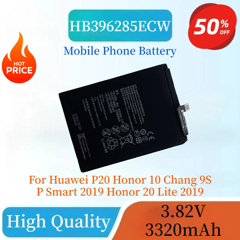 

High Quality HB396285ECW 3.82V 3320mAh Mobile Phone Battery For Huawei P20 Honor 10 Chang 9S P Smart 2019 Honor 20 Lite 2019