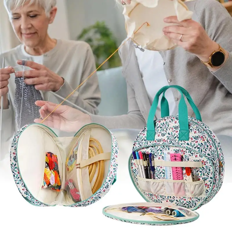 

Embroidery Storage Bag Round Embroidery Supplies Storage Tote Bag Embroidery Supplies Organizer With Multiple Pockets Knitting